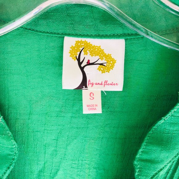 Fig & Flower Anthropologie Women's Small Green Floral Embroidered Blouse Top - Picture 3 of 4